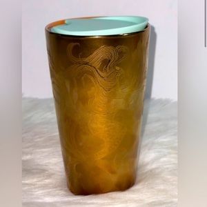 Starbucks Gold Copper Siren Mermaid Ceramic Tumbler Mug Cup 16 Oz